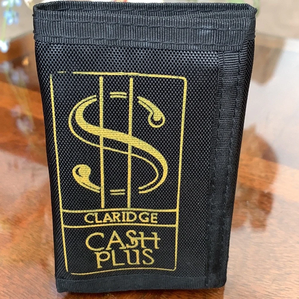 Vintage CLARIDGE CASH PLUS Casino Trifold Nylon Wallet Velcro Promotional 1980s